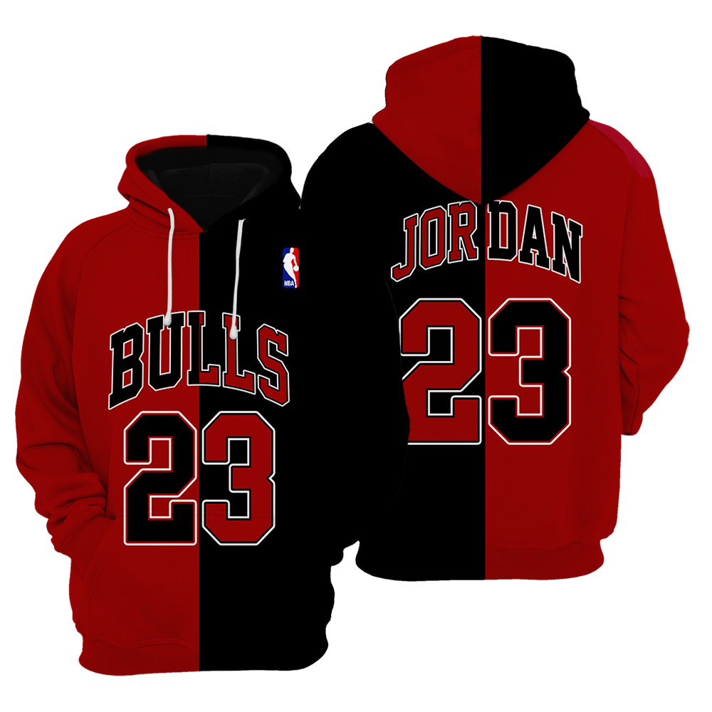 Chicago Bulls Michael Jordan 23 Nba Throwback Split Edition Red Black Jersey Inspired Style Hoodie (Copy)