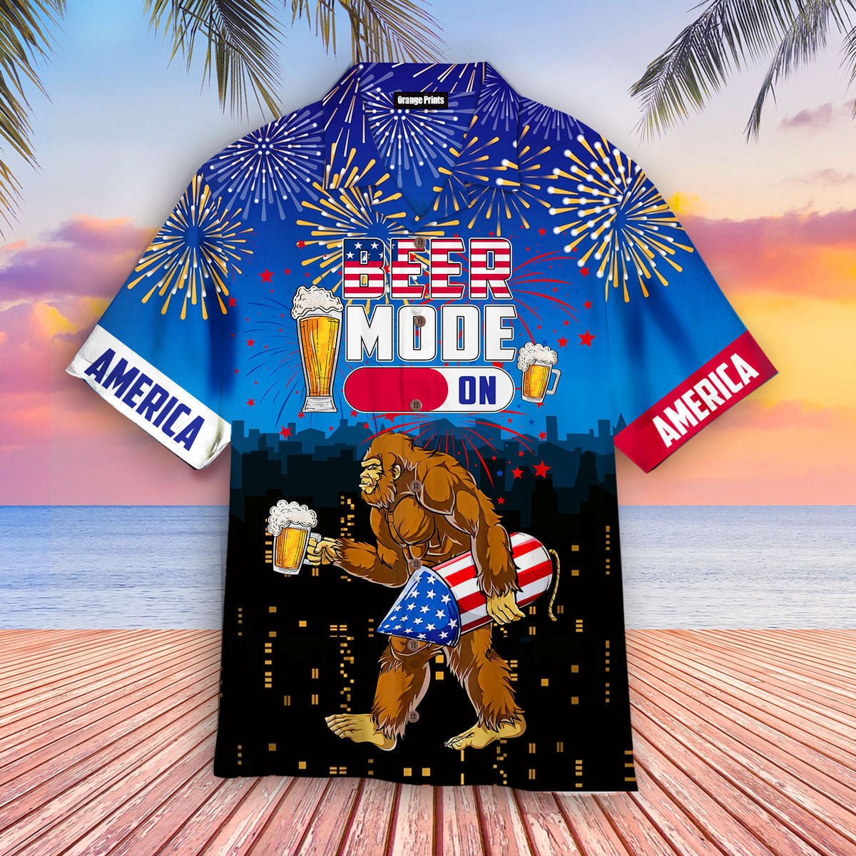 Funny Beer Mode On Bigfoot Fireworks Aloha Hawaiian Shirt HW820