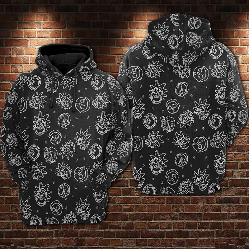 Rick and Morty doodle Pattern 3D T Shirt Sweatshirt Zip Hoodie Bomber N98