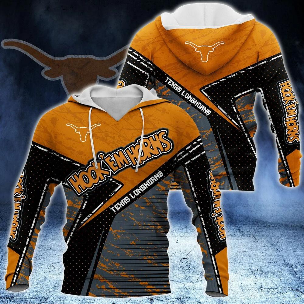 Texas Longhorns Hook ‘Em Horns Distressed 3D Hoodie Gifts For Texas